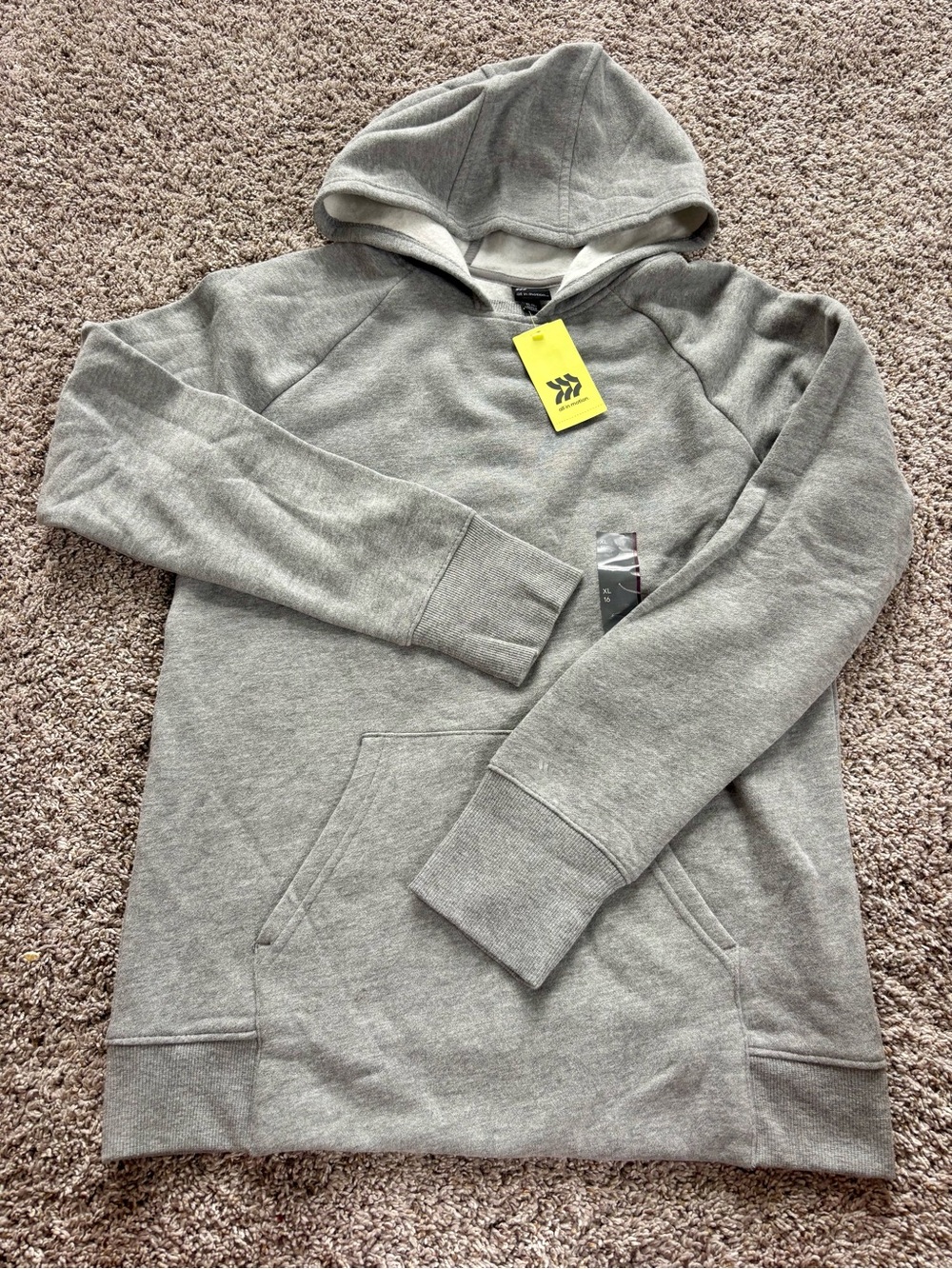NWT Boys All in Motion Gray Pullover Hoodie with Front Pocket/thumb holes
